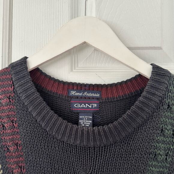 Gant Vintage Hand Intarsia Swinging Golfer Crew Neck Jumper Sweater Large Tall - Picture 3 of 13